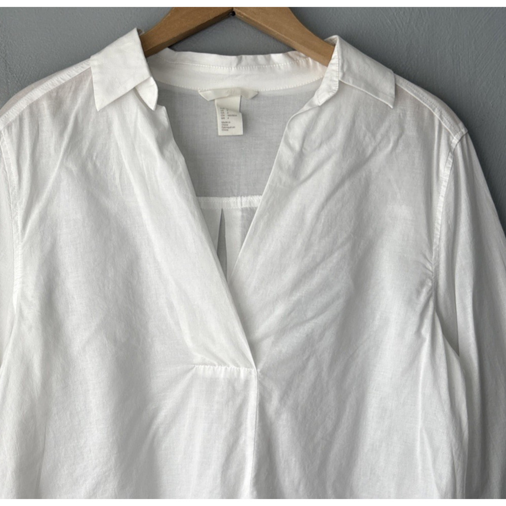 H&M Popover White Top Size 4 Cotton Pirate Poet Renaissance Relaxed Coastal Chic - Picture 3 of 11